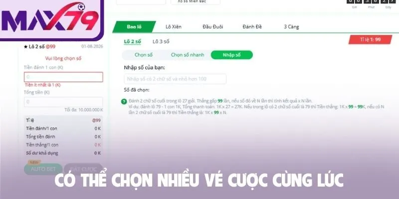 Có thể chọn nhiều vé cược cùng lúc